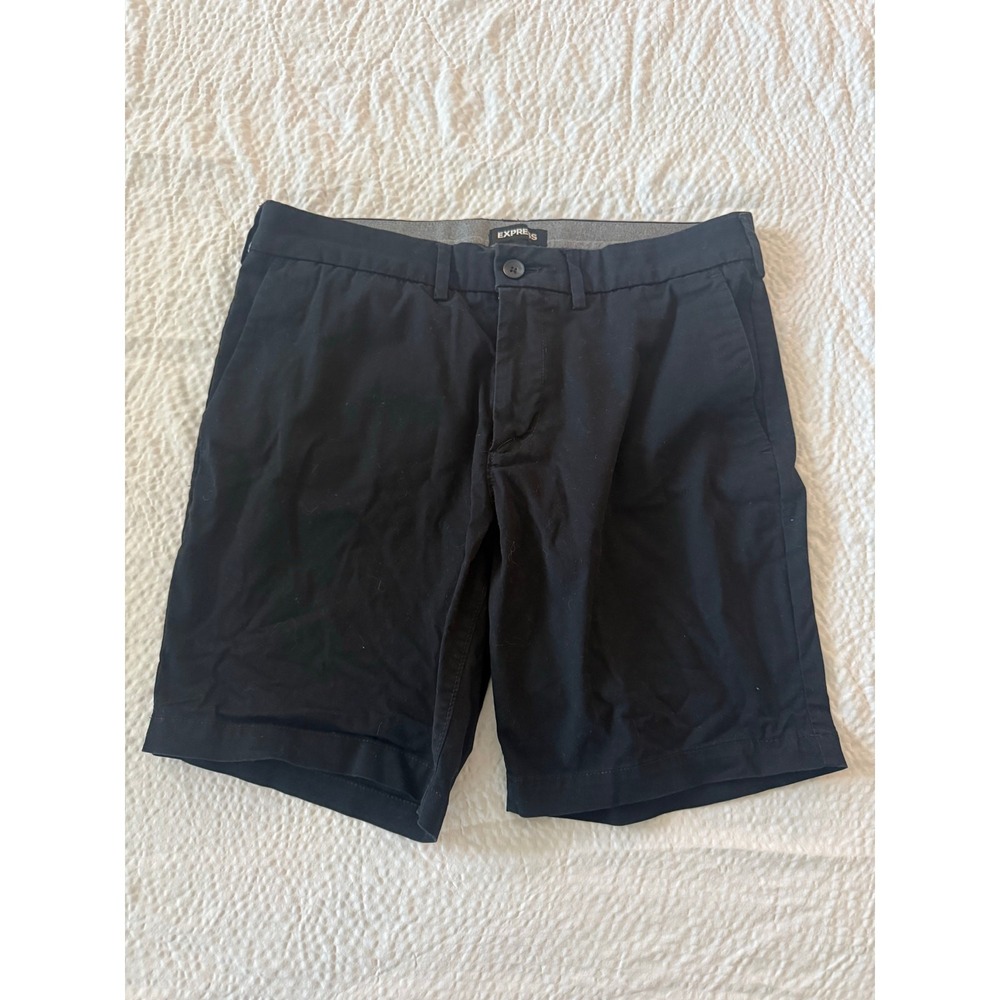 Express Mens Slim Fit Chino Shorts Black Above The Knee 8 Inch Inseam Size 32